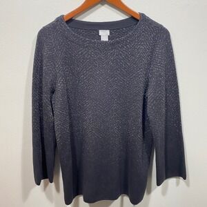 Chicos Womens Pullover Shine‎ Gray Metallic Sparkle Knit Shimmer Sweater Top